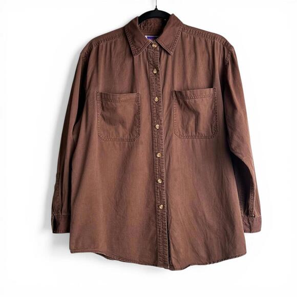 NorthCrest Tops - Vintage Brown Cotton Long Sleeve Button Down Shirt